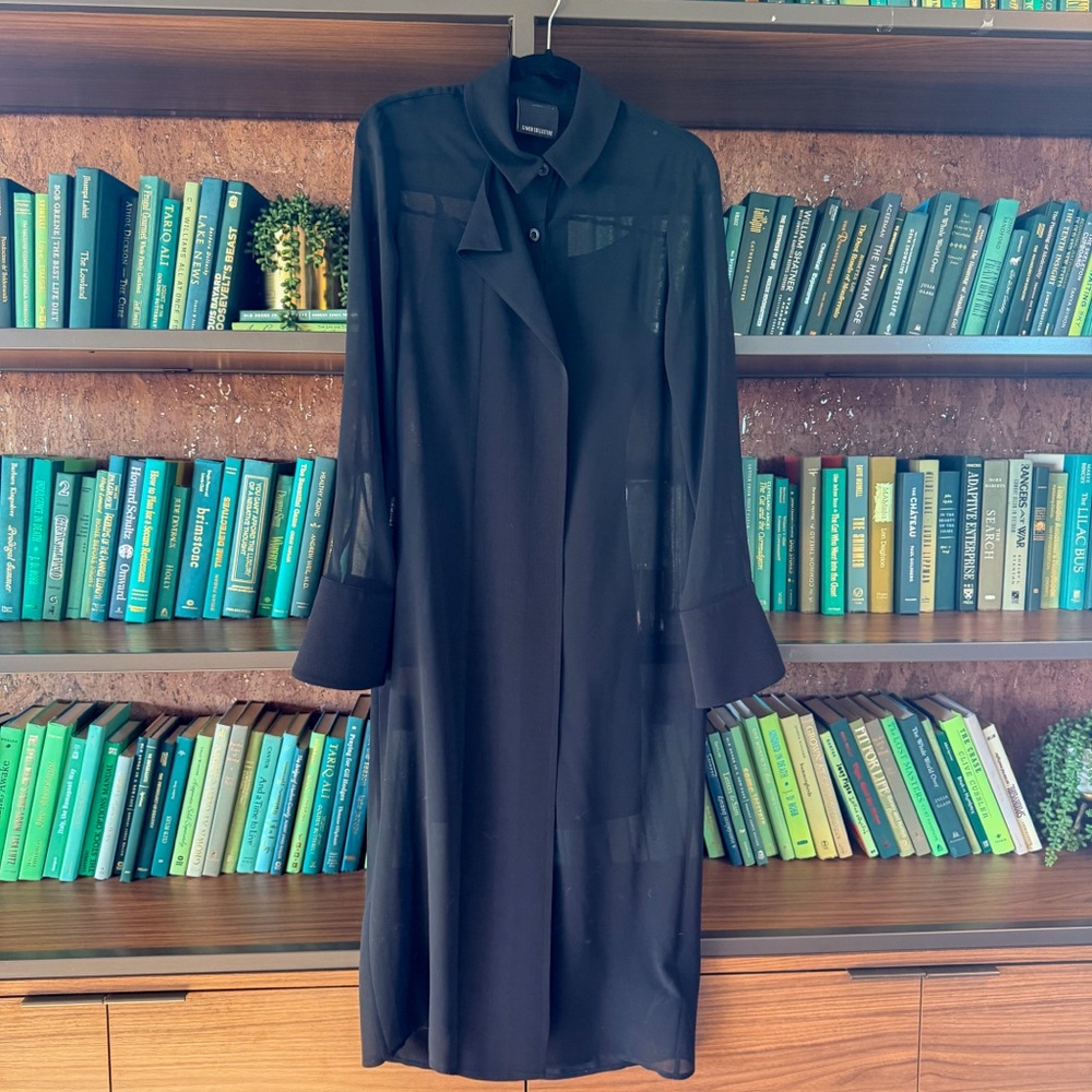 C/MEO COLLECTIVE Sheer Black Shirt Dress with Slip |Small | Minimalist Chic